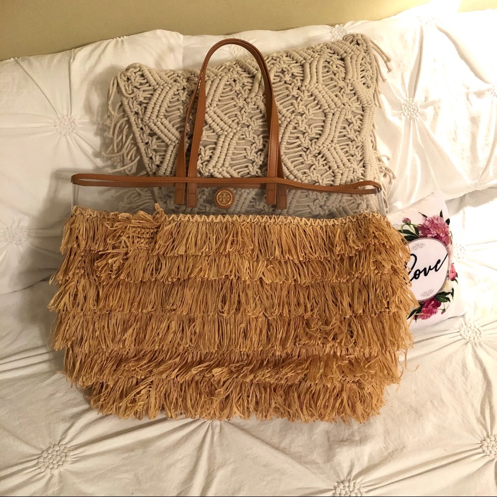Tory Burch Molly Bucket Raffia Tote Beach Bag